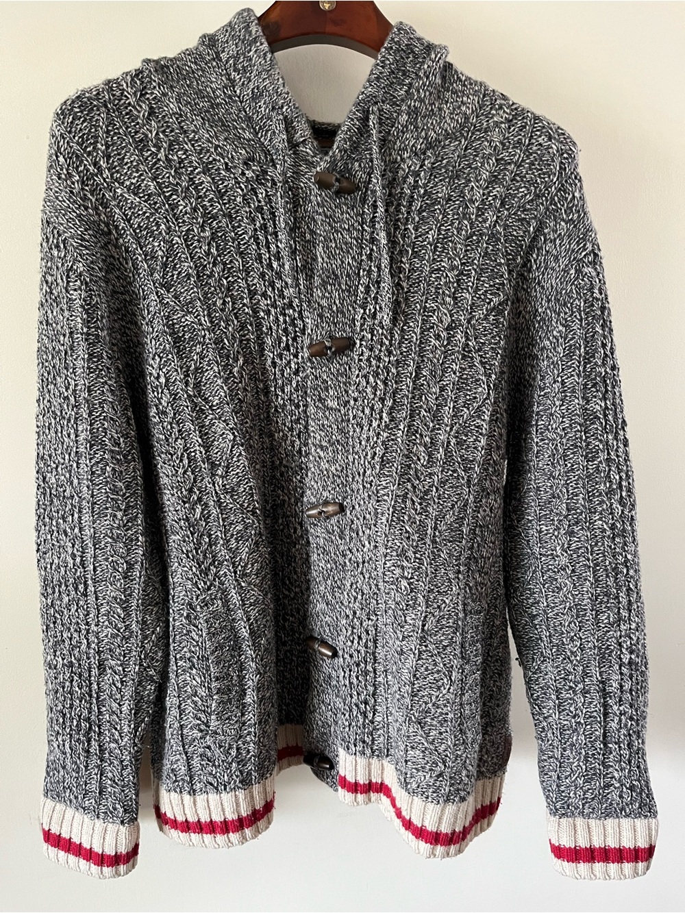 Roots Men's Marble Gray Cabin Collection Cable-Knit Hooded Cardigan sz XXL